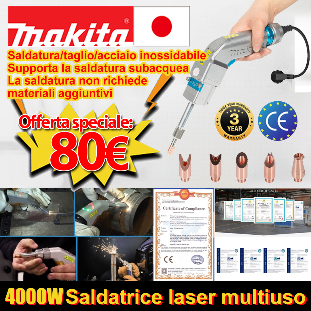 Pistola per saldatura laser multifunzione da 4000 W (saldatura di oro/argento/rame/ferro/alluminio/acciaio inossidabile), può saldare materiali di spessore 0-10 mm (saldatura/taglio due in uno)